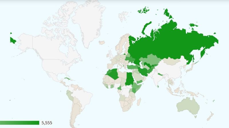 Green Card winners world map