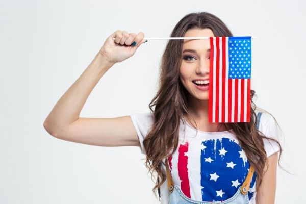 Young woman with US flag