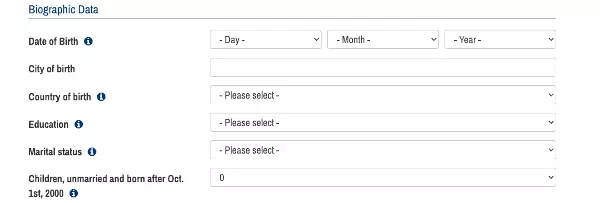 Green Card Lottery application biographical data