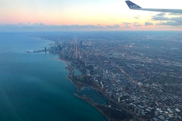 View out of the window on approach to Chicago