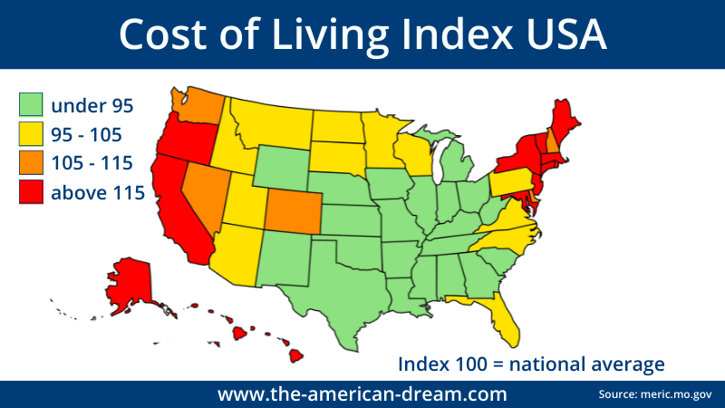 The cost of living in the USA map