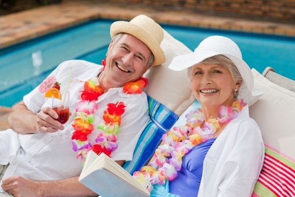 Couple of retirees at a pool