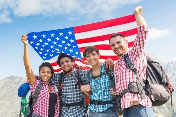 Young people with US flag