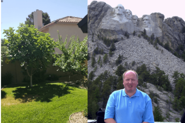 Thomas' garden with apricot tree, Thomas at Mount Rushmore National Memorial