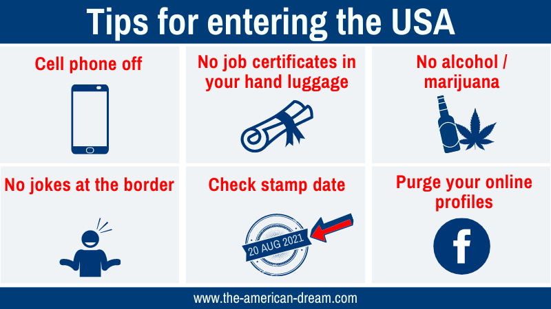 Infographic giving tips on how to behave  at the US border